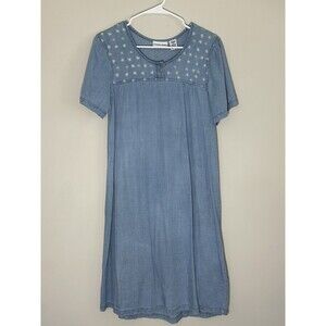 Country Store Embroidered Floral Midi Dress Blue Size S Denim Cottagecore Boho
